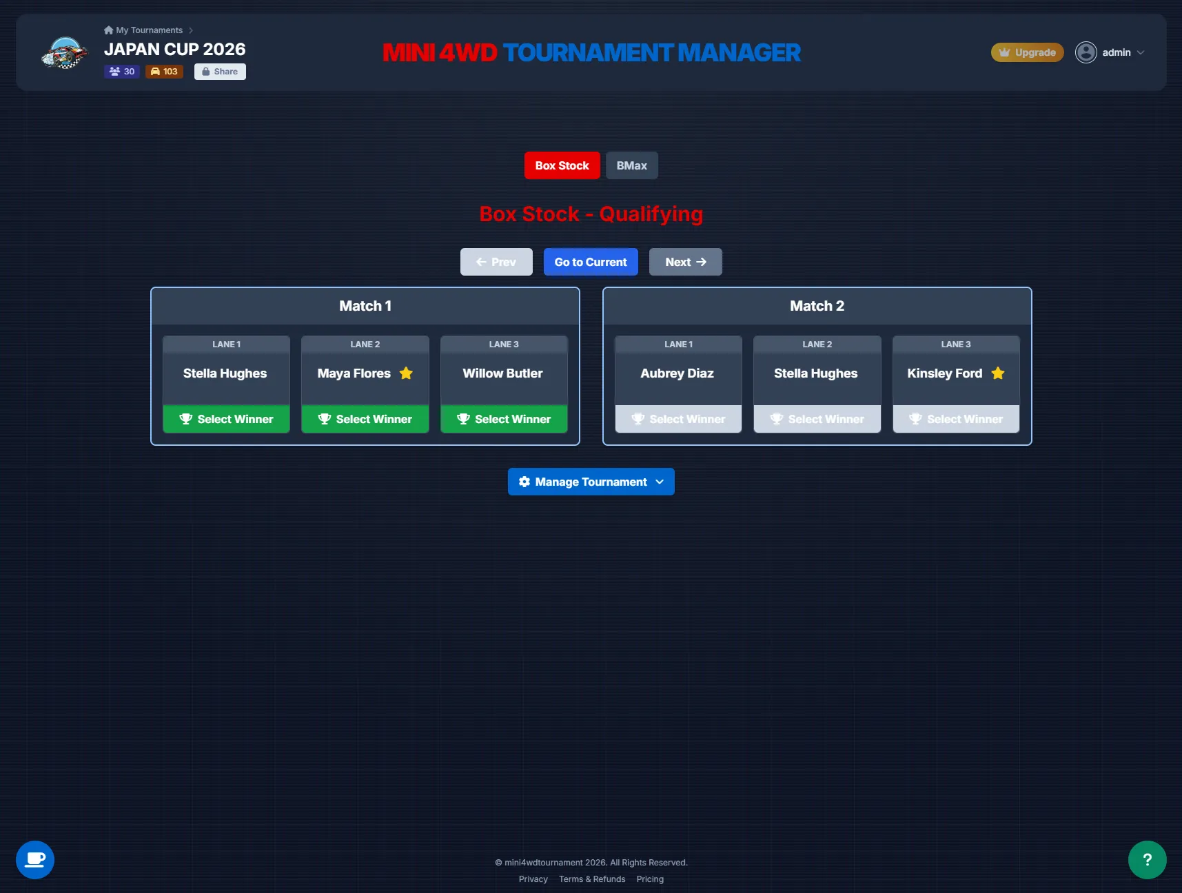 Tournament Manager — Live bracket and match management